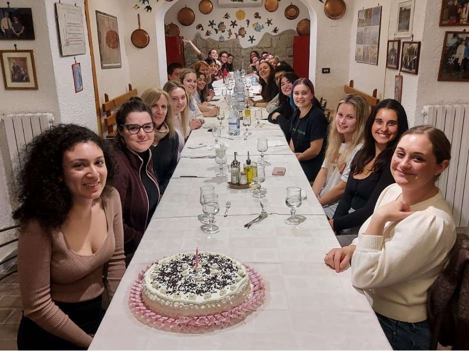 Classics grads having dinner at the Villa Vergiliana in Rome